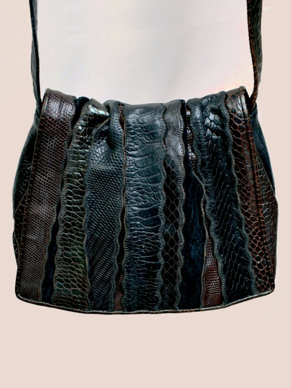 Vintage SHARIF Exotic Reptile Leather Patchwork Crossbody Bag - Picture 3 of 15